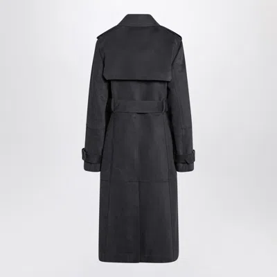 Burberry Long Ash Coloured Cotton And Nylon Trench Coat In Black