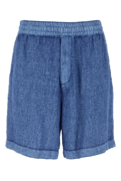 Burberry Linen Shorts With Drawstrings In Blue