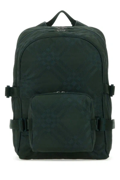 Burberry Bottle Green Nylon Blend Check Backpack In Green