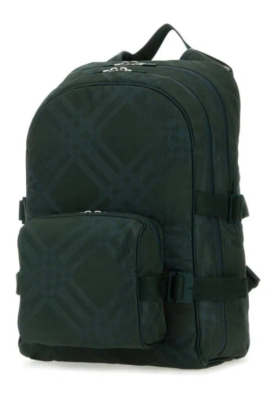 Burberry Bottle Green Nylon Blend Check Backpack In Green