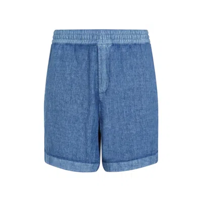 Burberry Linen Shorts With Drawstrings In Blue