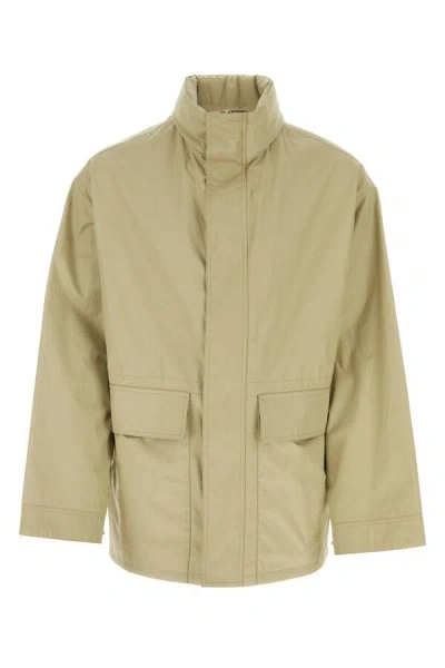 Burberry Gabardine Jacket With High Collar And Pockets In Brown