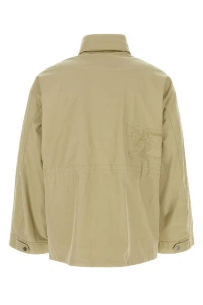 Burberry Gabardine Jacket With High Collar And Pockets In Brown