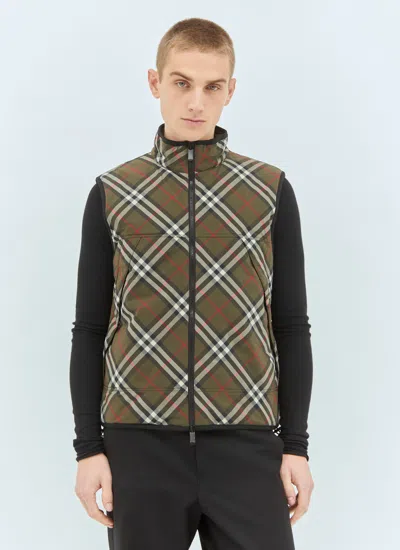 Burberry Men Check Padded Gilet In Green