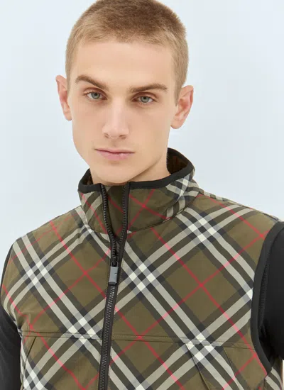 Burberry Men Check Padded Gilet In Green