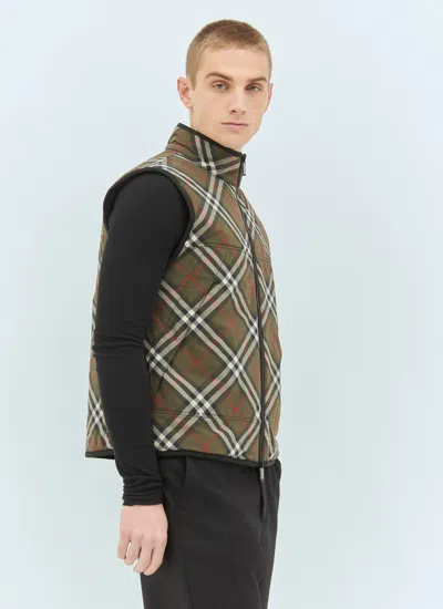 Burberry Men Check Padded Gilet In Green