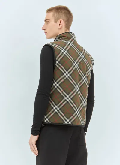 Burberry Men Check Padded Gilet In Green