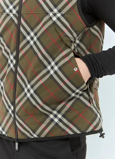 Burberry Men Check Padded Gilet In Green