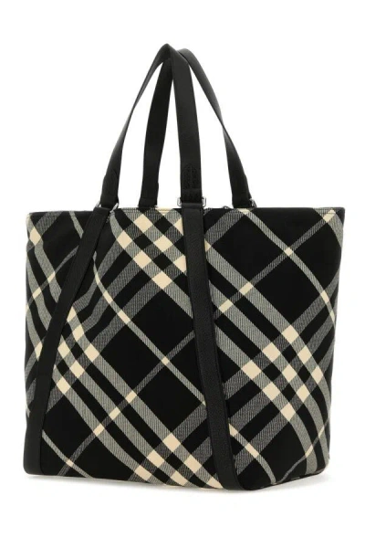 Burberry Men Embroidered Fabric Festival Shopping Bag In Multicolor