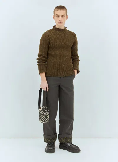Burberry Men Fringed Wool Sweater In Brown