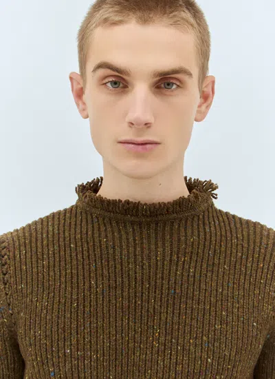 Burberry Men Fringed Wool Sweater In Brown