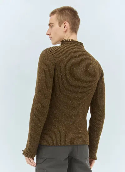 Burberry Men Fringed Wool Sweater In Brown