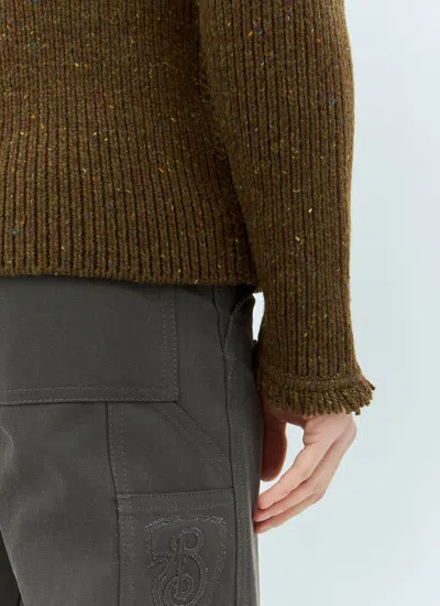 Burberry Men Fringed Wool Sweater In Brown