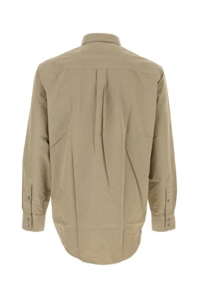 Burberry Poplin Shirt With Long Sleeves And Curved Hem In Green