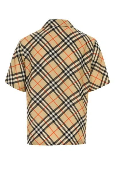 Burberry Short-sleeved Check Pattern Shirt With Button-down Collar In Multicolor