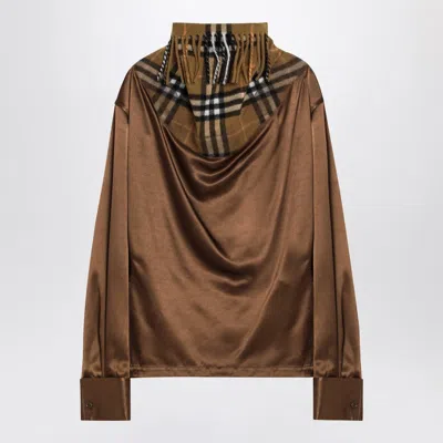Burberry Checked Scarf Satin Top In Brown