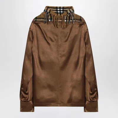 Burberry Checked Scarf Satin Top In Brown
