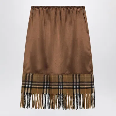 Burberry Checked Midi Fringed Skirt In Brown