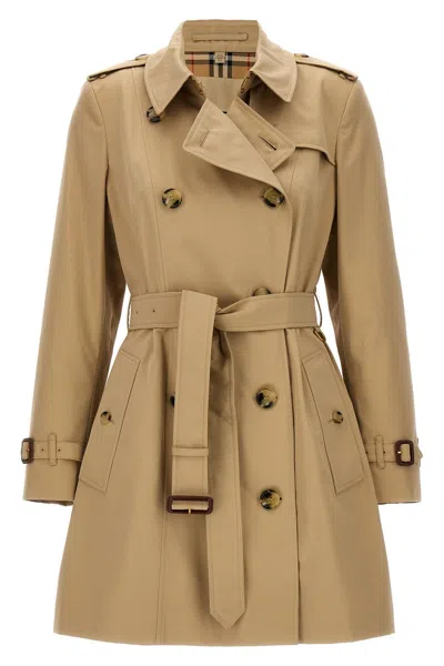 Burberry Cotton Gabardine Trench Coat In Cream