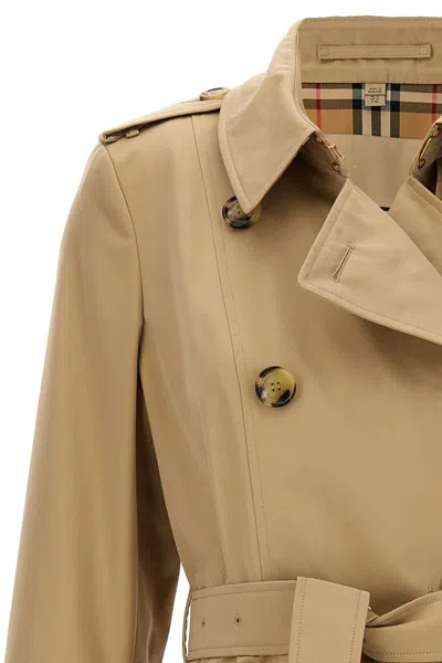Burberry Cotton Gabardine Trench Coat In Cream
