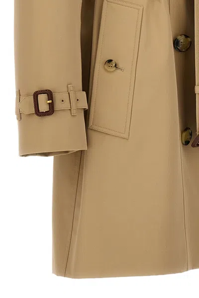 Burberry Cotton Gabardine Trench Coat In Cream