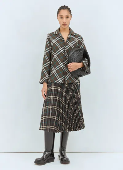 Burberry Women Check Silk Pyjama Shirt In Green