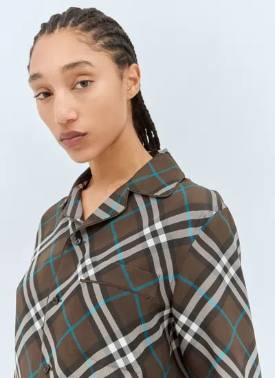 Burberry Women Check Silk Pyjama Shirt In Green