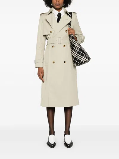 Burberry Trench Coat With Belted Waist And Epaulettes In Multicolor
