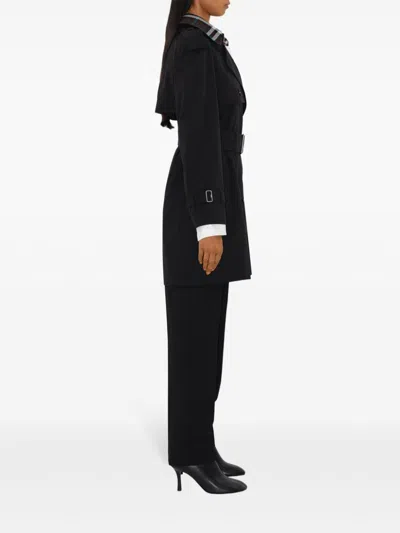 Burberry Trench Coat With Belted Waist And Plaid Collar In Multicolor