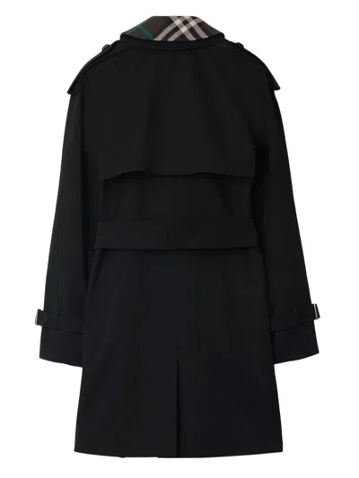 Burberry Trench Coat With Belted Waist And Plaid Collar In Multicolor