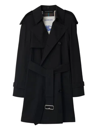 Burberry Trench Coat With Belted Waist And Plaid Collar In Multicolor