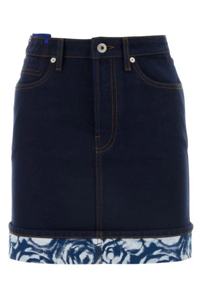 Burberry Heavyweight Denim Ekd Patch Mini Skirt In Blue