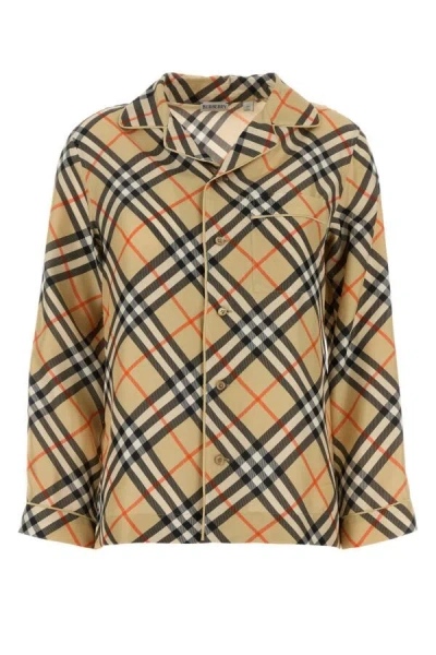 Burberry Check Print Silk Shirt In Multicolor