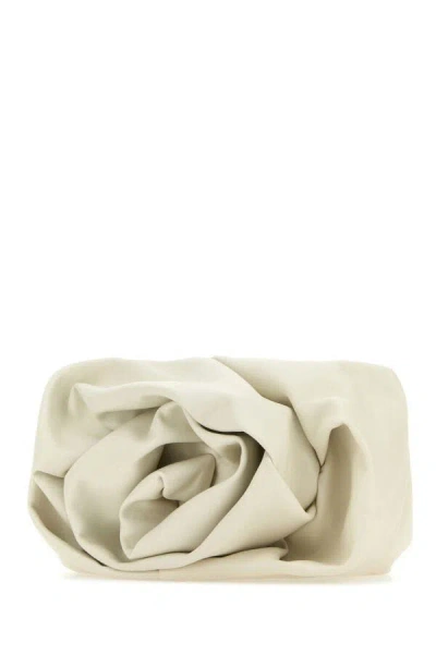 Burberry Women Ivory Nappa Leather Rose Clutch In White