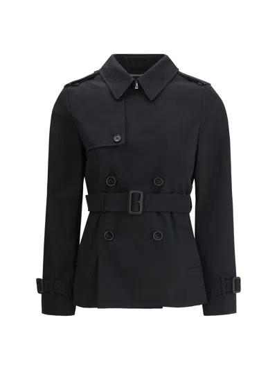 Burberry Short Jacket In Black Cotton. Straight Cut. Button Closure. Adjustable Waistband. In Black