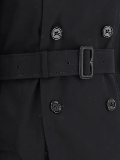 Burberry Short Jacket In Black Cotton. Straight Cut. Button Closure. Adjustable Waistband. In Black