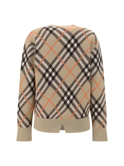 Burberry Beige Crewneck Sweater With Check Motif In Wool And Mohair Woman In Multicolor