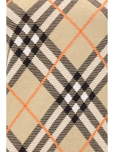 Burberry Beige Crewneck Sweater With Check Motif In Wool And Mohair Woman In Multicolor