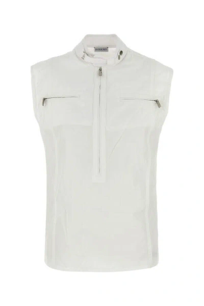 Burberry High Neck Cotton Vest In White