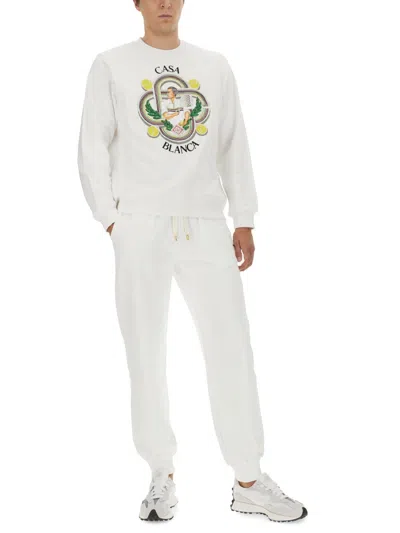Casablanca Le Joueur Beaded Cotton Sweatshirt In White