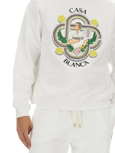 Casablanca Le Joueur Beaded Cotton Sweatshirt In White
