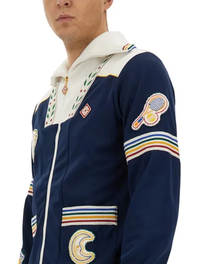 Casablanca Zip-up Sweatshirt In Blue