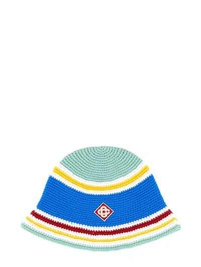 Casablanca Crochet Beanie Hat With Wide Brim And Vibrant Palette In Blue