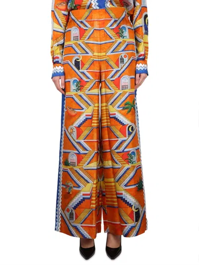 Casablanca Staircase Print Elastic Waist High-waisted Pants In Multicolor