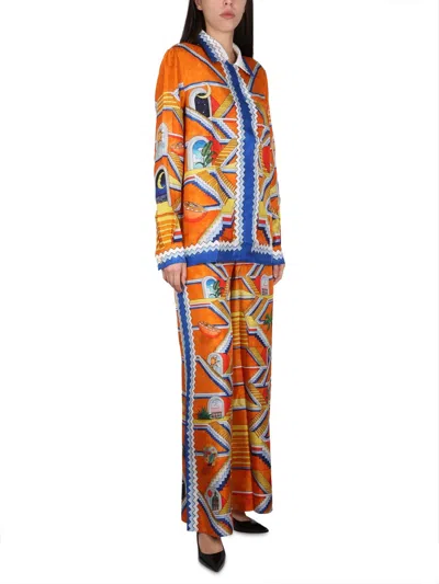Casablanca Staircase Print Elastic Waist High-waisted Pants In Multicolor