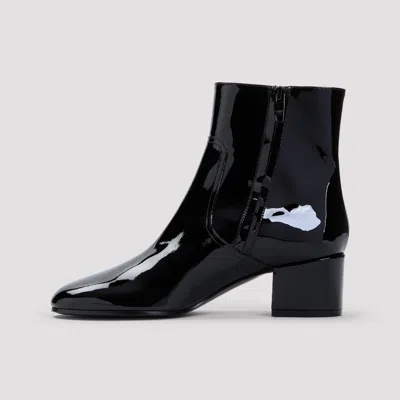 Celine Women Patent Leather Boots With Engraved Triomphe Logo In Black