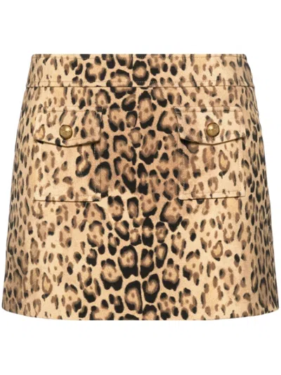 Celine Women Mini Leopardata Gonna In Multicolor