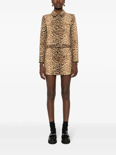 Celine Women Mini Leopardata Gonna In Multicolor