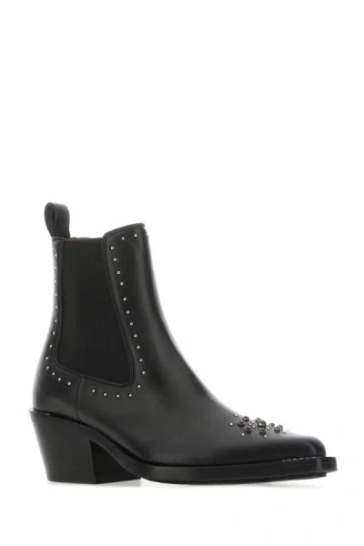 Chloé 60 Studded Leather Ankle Boots In Black