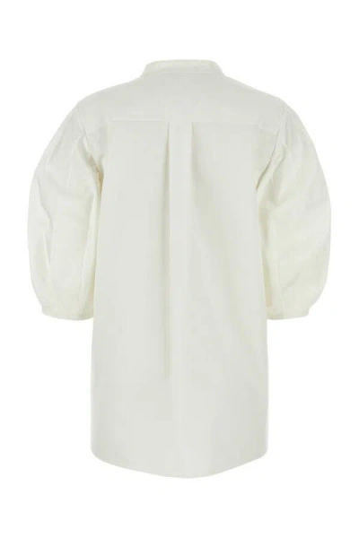 Chloé Cotton Keyhole Puff Sleeve Tie Neck Top In White
